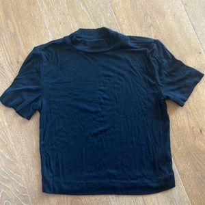 Black mock neck cropped T